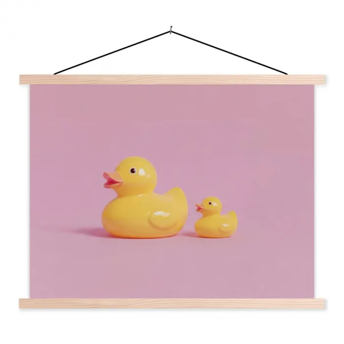 Eendjes - Vrolijk - Roze textielposter latten blank klein -3d