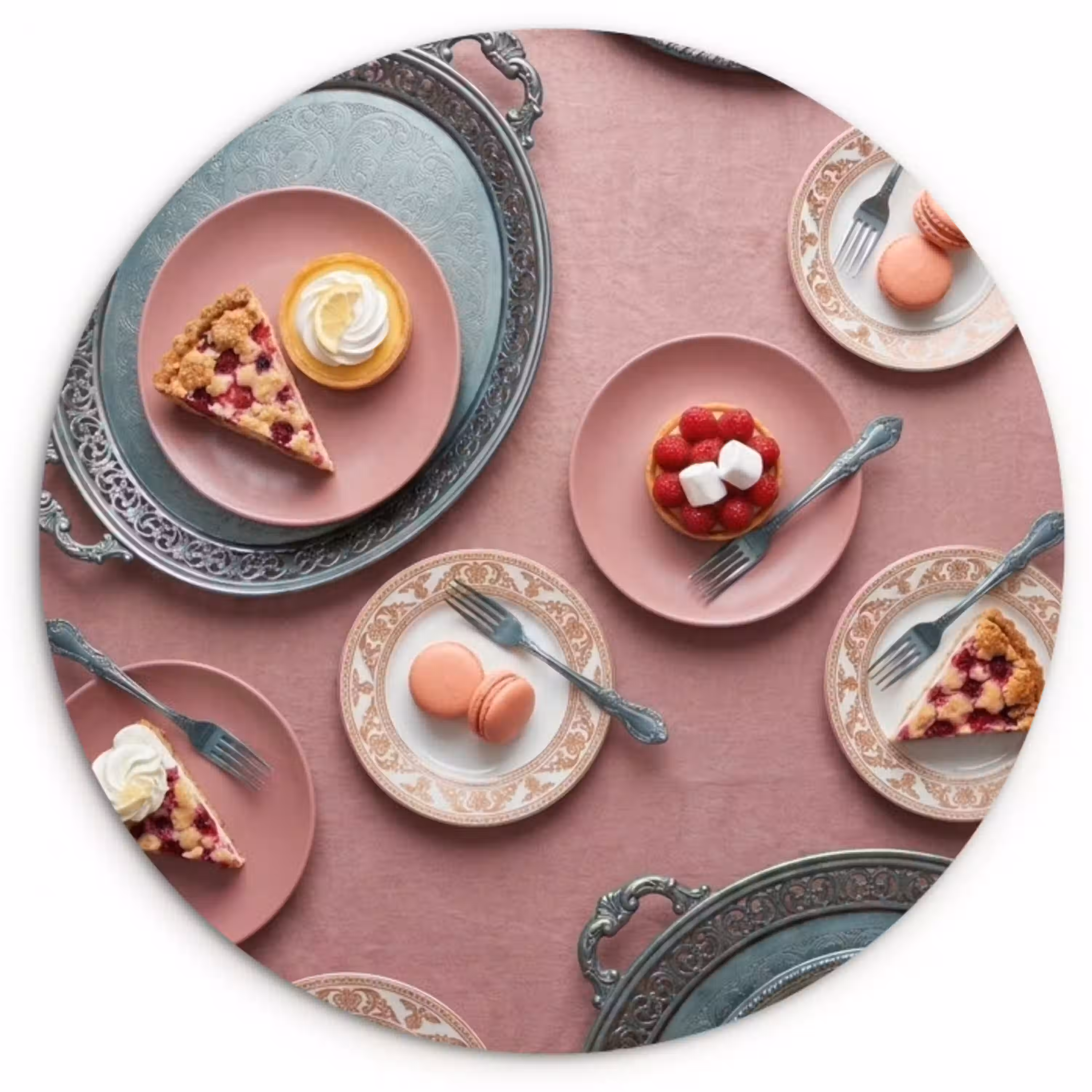 Dessert - Taart - Gebak - Zoet - Roze Wandcirkel kunststof plaat 5mm dik klein -3d