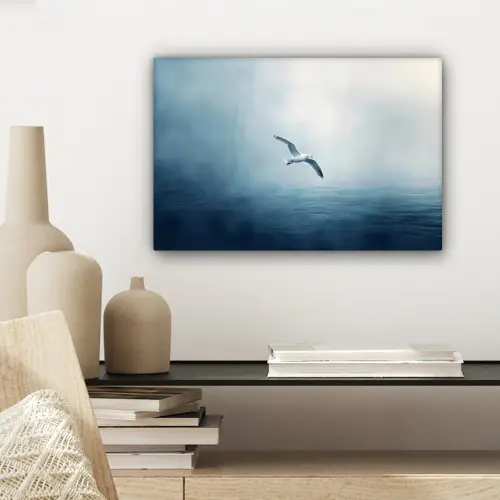 Meeuw - Wit - Zee - Mistig canvas 2cm klein -sfeer6