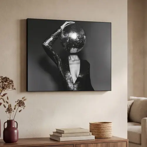 Discobal - Gezicht - Glamour - Zwart Textielframe zwart klein -sfeer3