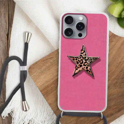 Ster - Luipaard - Print - Roze Hoesje iPhone 16 Pro Max met koord klein -sfeer4