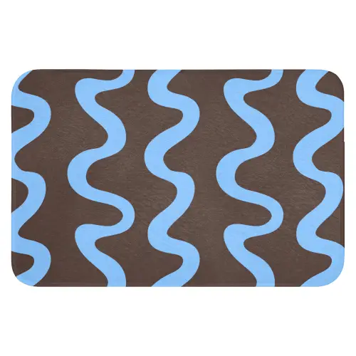 Kronkelende lijnen - Blauw - Bruin - Minimalistisch WCmat klein 1009 -3d