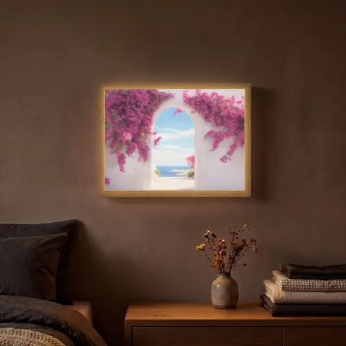 Zee - Roze - Bloemen - Poort Light Box met batterij (Wandlamp) middel -sfeer4