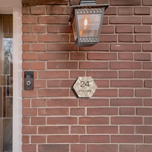 Beige bloemmotief - Klassiek Naambord Hexagon klein -sfeer7-hexagon-XS
