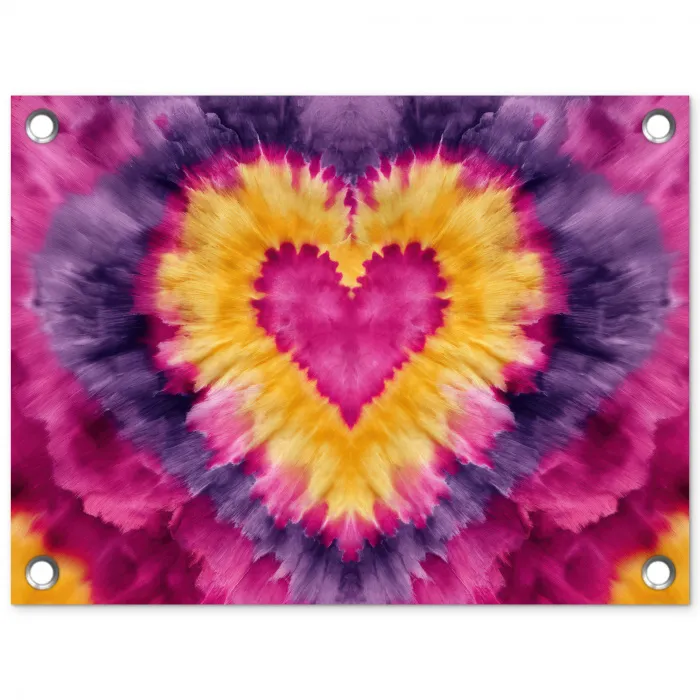 Tie dye - Hartvorm - Vlammen - Oranje tuinposter los doek klein -3d