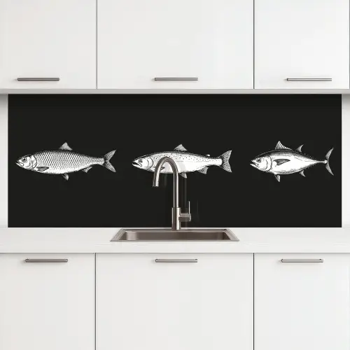 Vissen - Zwart - Wit keuken achterwand 2 middel -3d