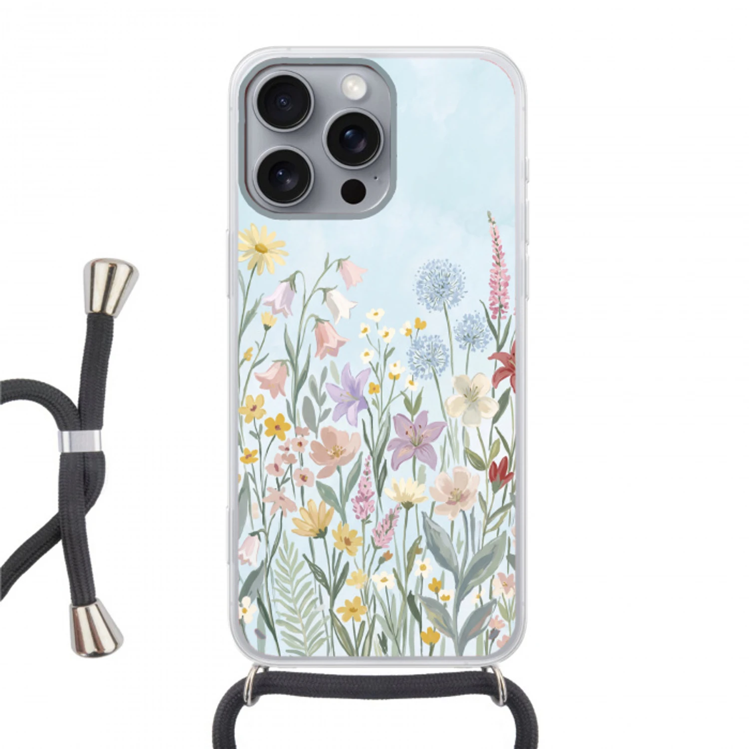 Weidebloemen - Illustratie - Kleurrijk Hoesje iPhone 16 Pro Max met koord klein -3d