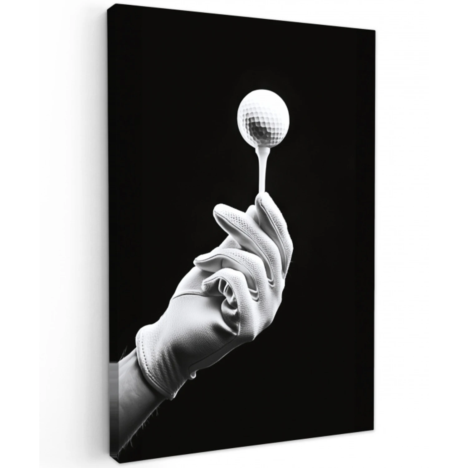 Golfbal - Zwart - Wit Tuinposter op houten frame 2 cm dik middel -3d