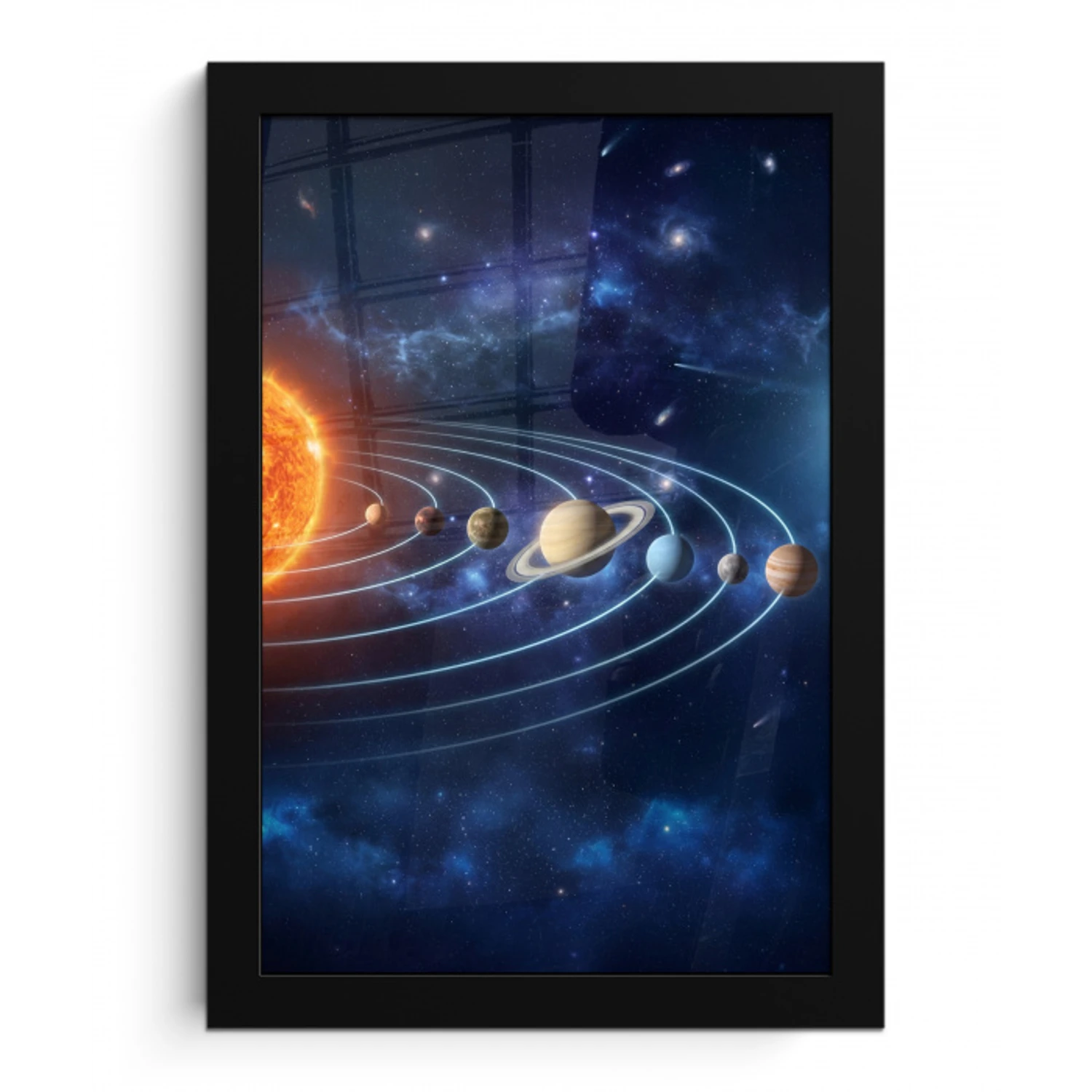 Ruimte - Zonnestelsel - Blauw fotolijst zwart zonder passe partout klein -3d