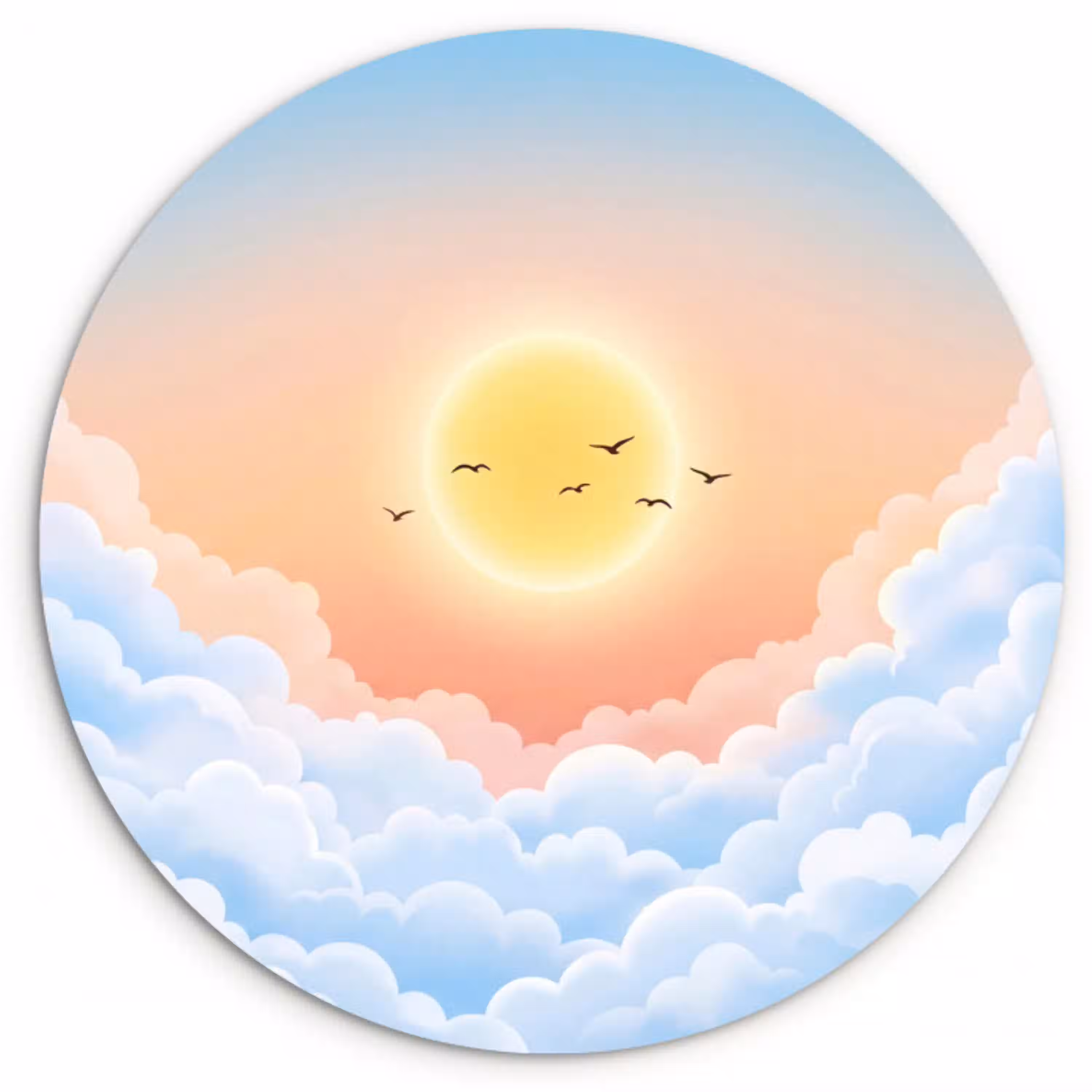 Zon - Vogels - Lucht - Natuur - Geel Wandcirkel kunststof plaat 5mm dik klein -3d