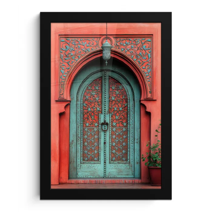 Lantaarn - Deur - Turquoise fotolijst zwart zonder passe partout klein -3d
