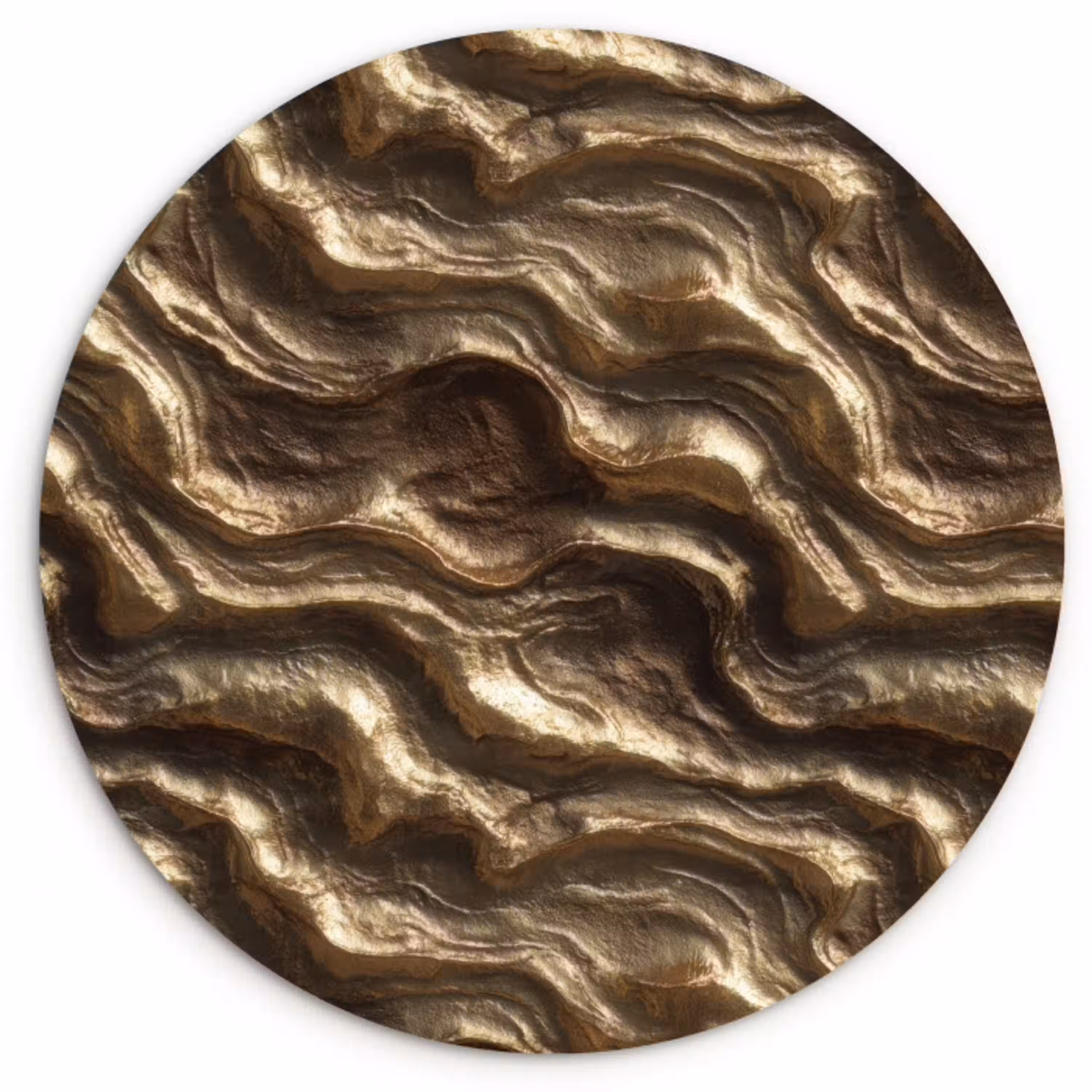 Reliëf - Golven - Abstract - Bronsgoud Wandcirkel kunststof plaat 5mm dik klein 188 -3d