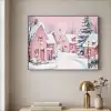 Kerstdorp - Roze - Winter - Sneeuw - Huizen Textielframe zwart klein -sfeer2