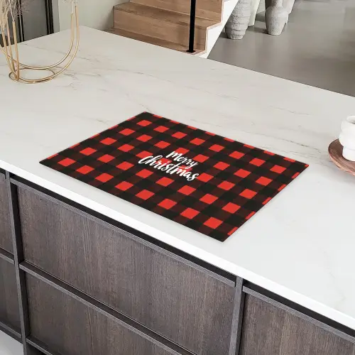 Geruit - Rood - Tekst - Christmas Inductie beschermer vinyl 3mm klein -sfeer8