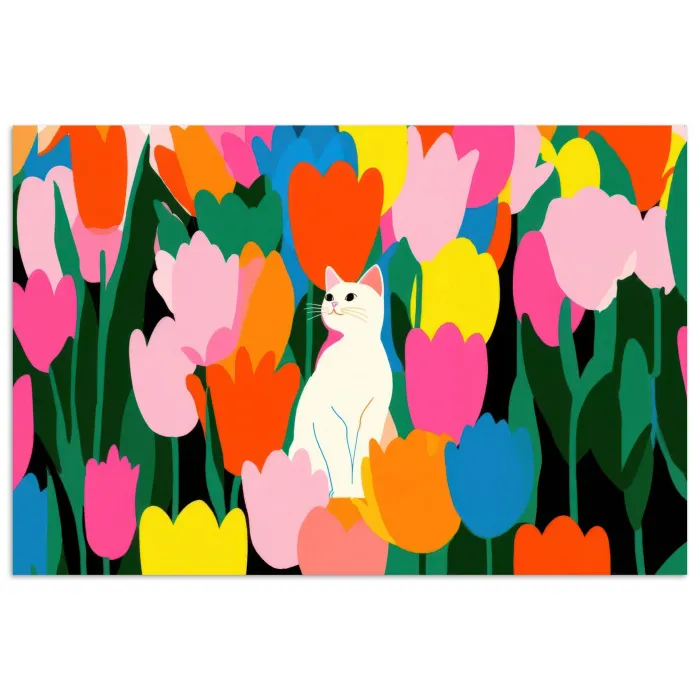Tulpen - Kat - Kleurrijk poster papier klein -3d
