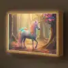 Eenhoorn - Bos - Kleurrijk - Bloemen - Meiden Light Box met batterij (Wandlamp kind) middel -z3d_website