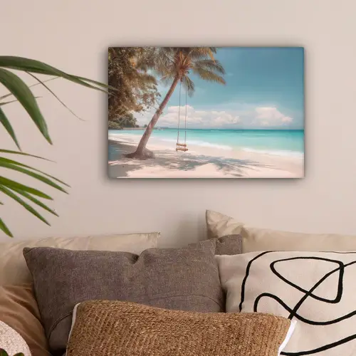 Palmboom - Schommel - Strand - Lucht canvas 2cm klein -sfeer1