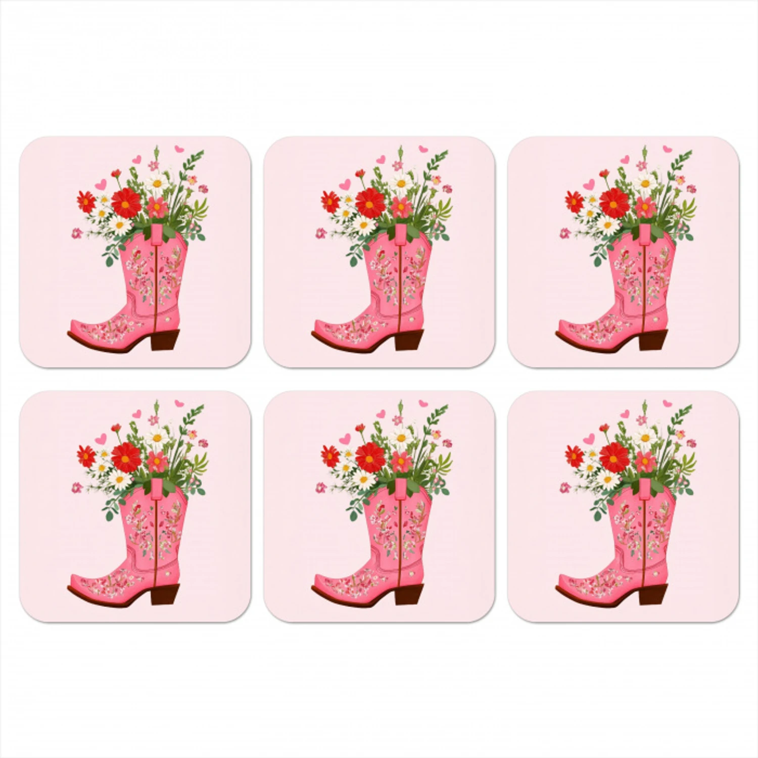 Cowboylaarzen - Roze - Boeket - Bloemen onderzetter kurk middel -3d