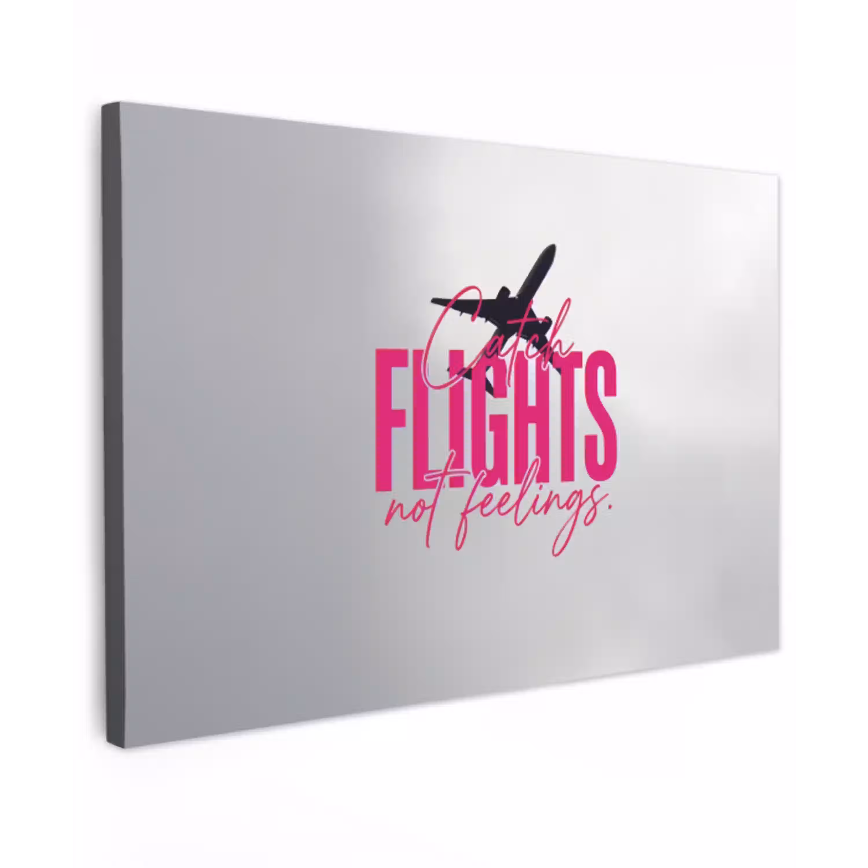 Catch flights not feelings - Vliegtuig - Roze canvas 2cm klein -z3d