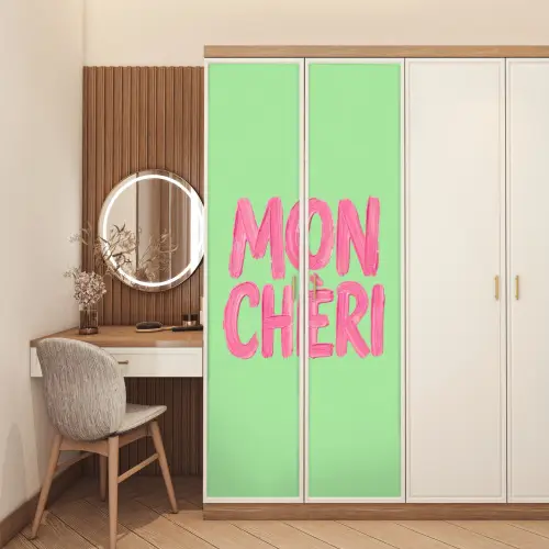 Mon cheri - Groen - Roze deurposter klein -sfeer3