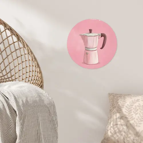 Roze - Mokkapot - Illustratie - Koffie Wandcirkel behangsticker klein -sfeer4