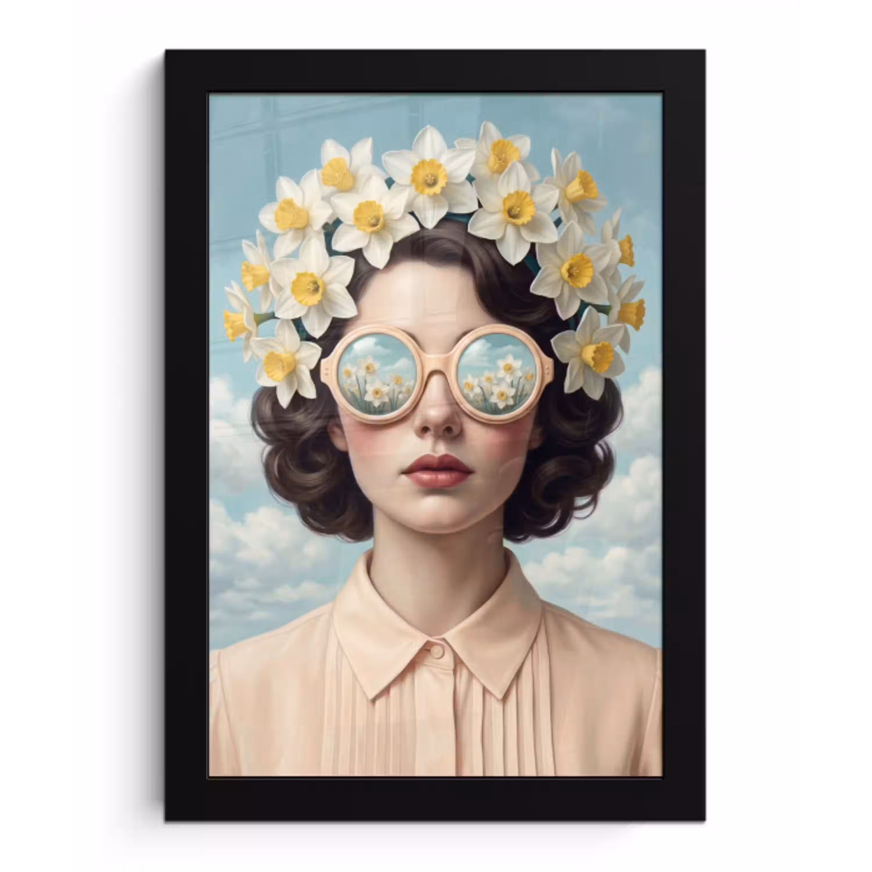 Vrouw - Narcissen - Geel fotolijst zwart zonder passe partout klein -3d