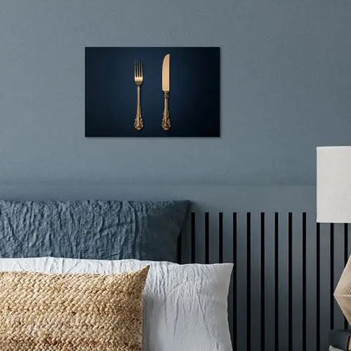 Bestek - Donkerblauw - Goud poster papier klein -sfeer2