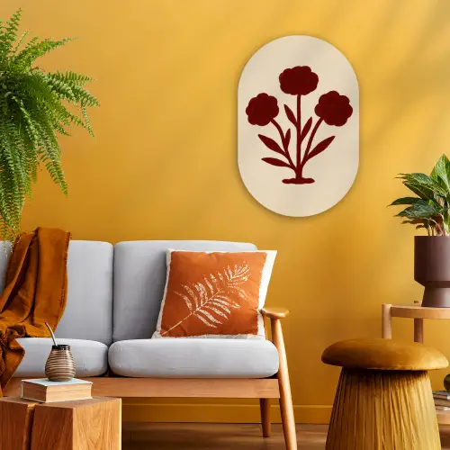 Bloemen - Bladeren - Rood - Minimalistisch Wandcirkel Ovaal Forex klein -sfeer4