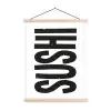 Japandi - Sushi - Zwart - Vintage textielposter latten blank klein -3d