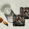 Tijger - Dieren - Portret - Luxe - Zwart onderzetter kurk middel -sfeer4