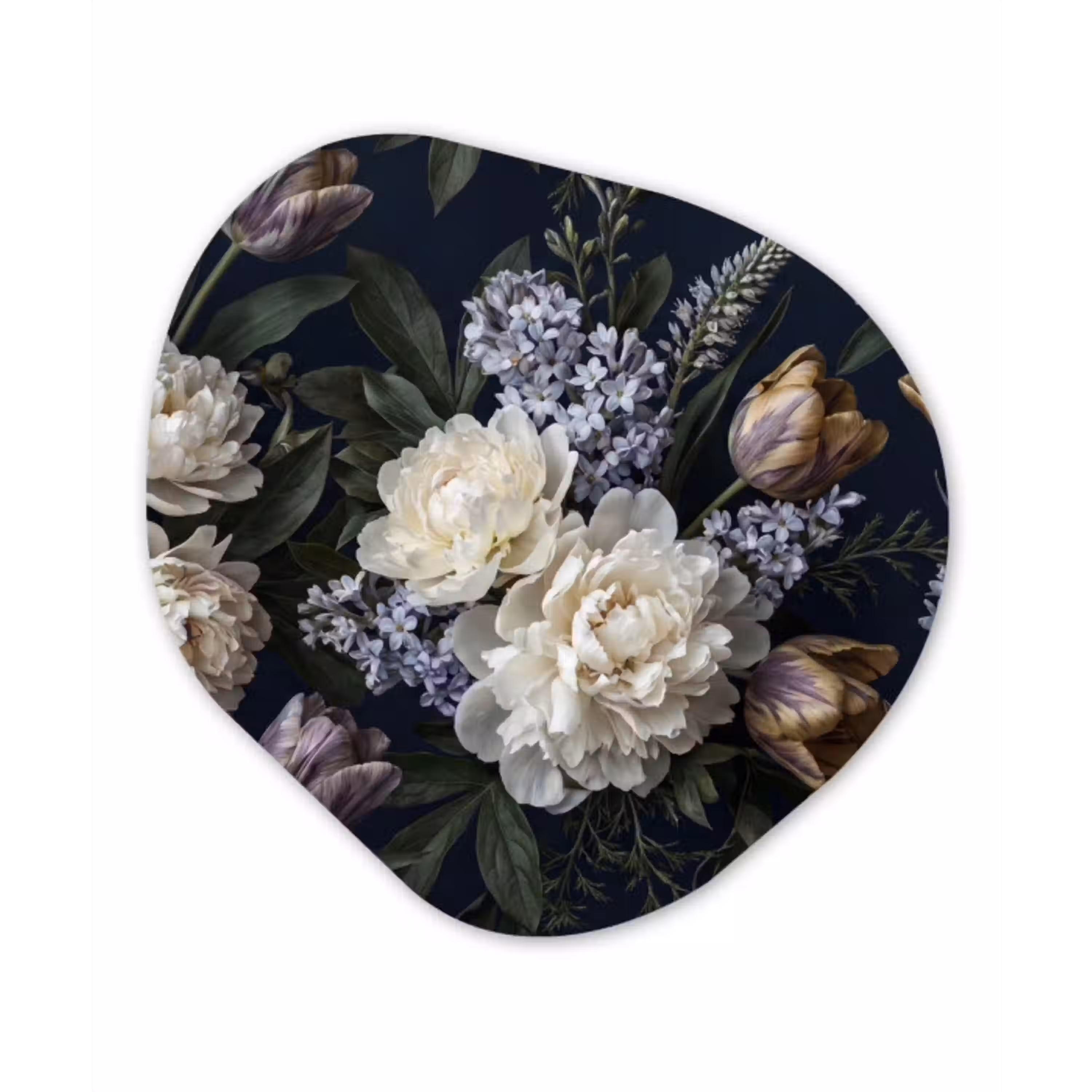 Bloemen - Donker - Elegant - Natuur - Wit Wandcirkel Organisch Aluminium middel -3d
