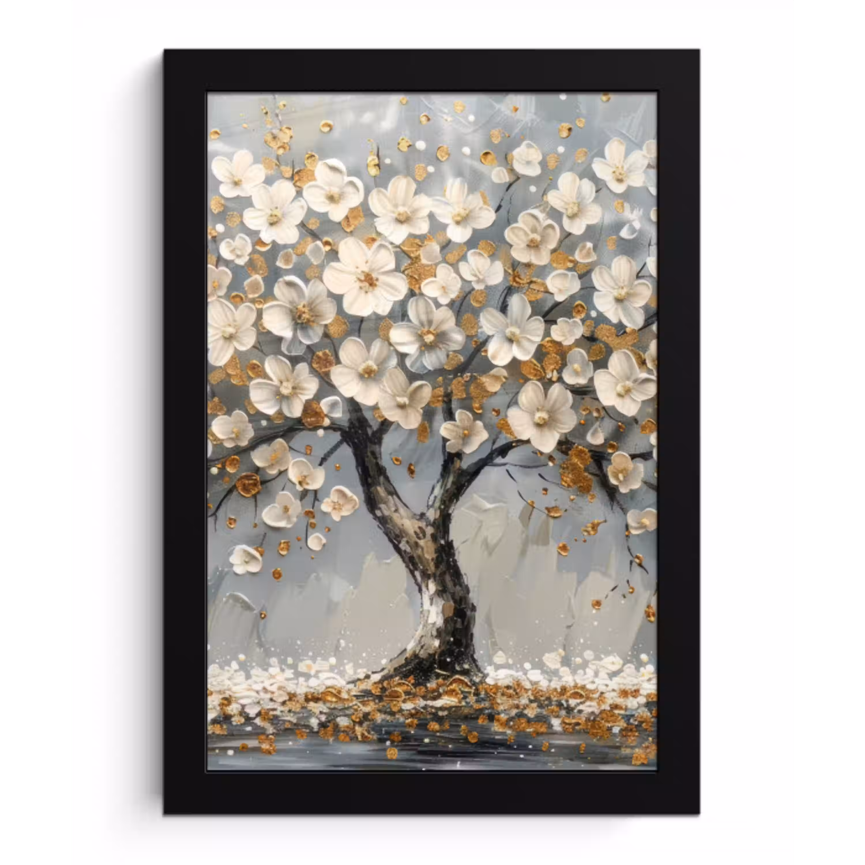 Boom - Bloemen - Wit - Natuur - Kunst fotolijst zwart zonder passe partout klein -3d