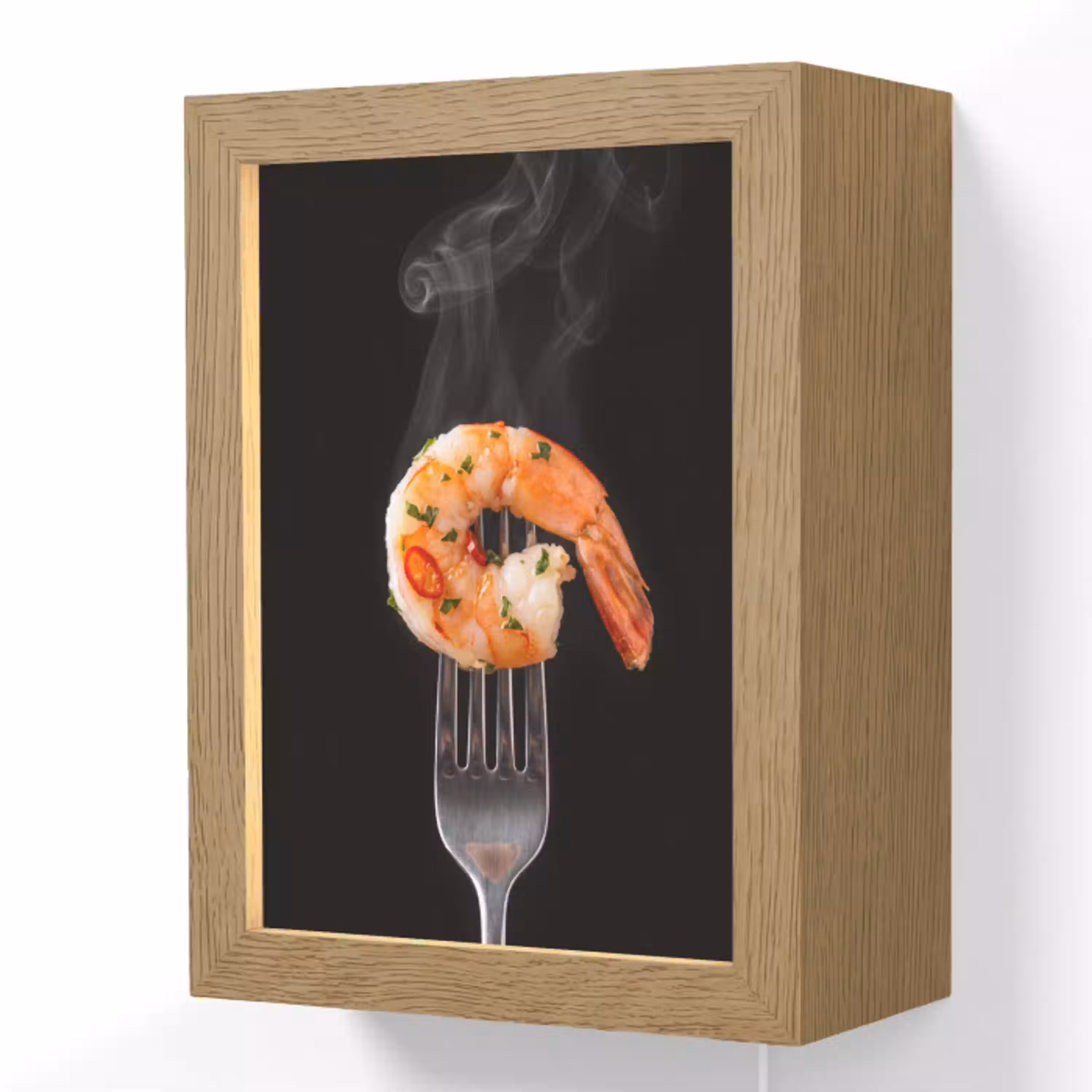 Eten - Garnaal - Vork Light Box met kabel (Wandlamp) klein -3d