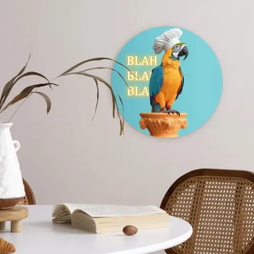 Papegaai - Koksmuts - Quote - Neon Wandcirkel kunststof plaat 5mm dik klein -sfeer4