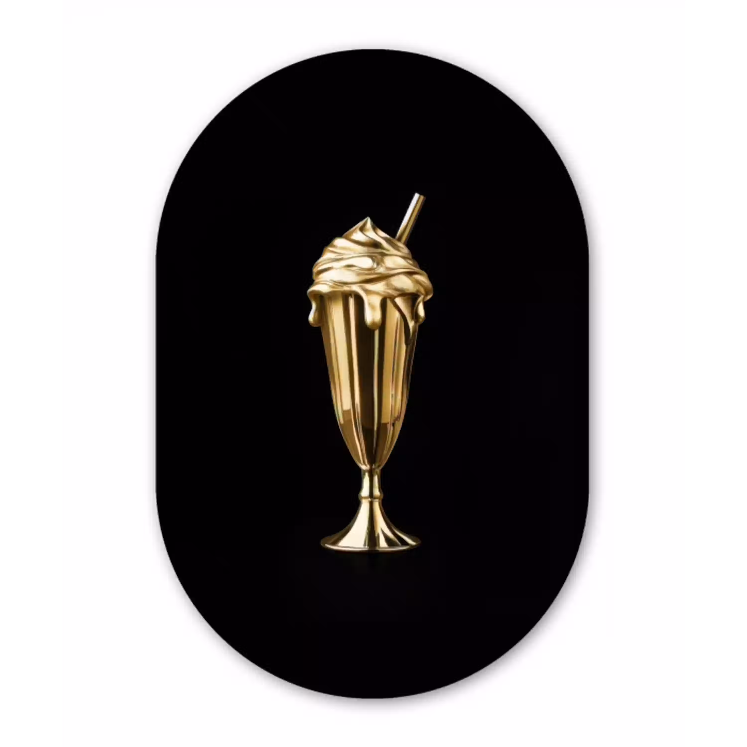 Milkshake - Goud - Drinken - Zwart Wandcirkel Ovaal Glas middel -3d