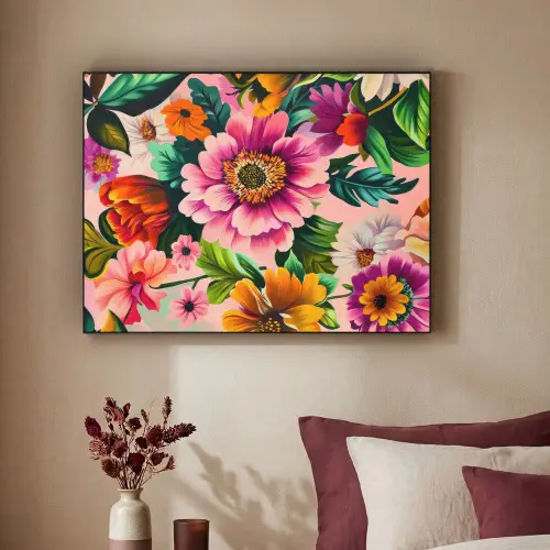 Bloemen - Kleurrijk - Roze Textielframe zwart klein -sfeer1