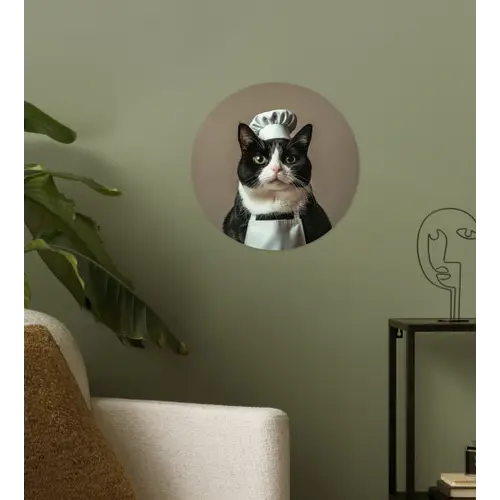 Kat - Kokskleding - Zwart - Wit Wandcirkel behangsticker klein -sfeer2