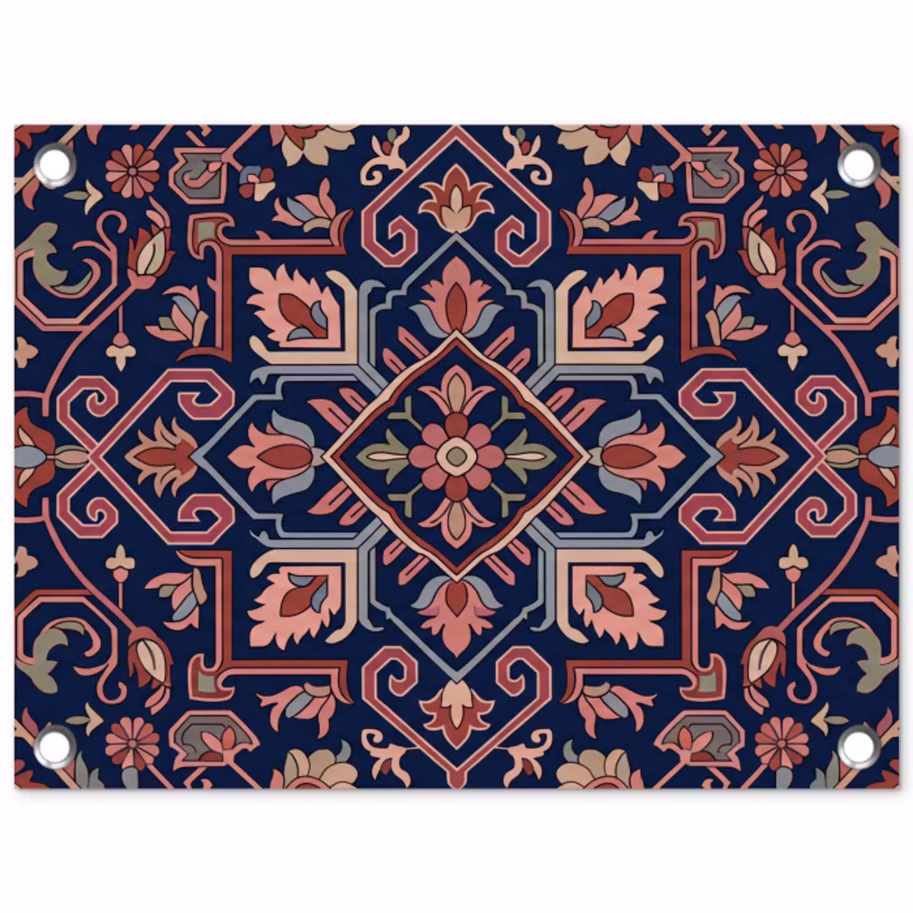 Patroon - Oosters - Floraal - Blauw - Klassiek tuinposter los doek klein -3d