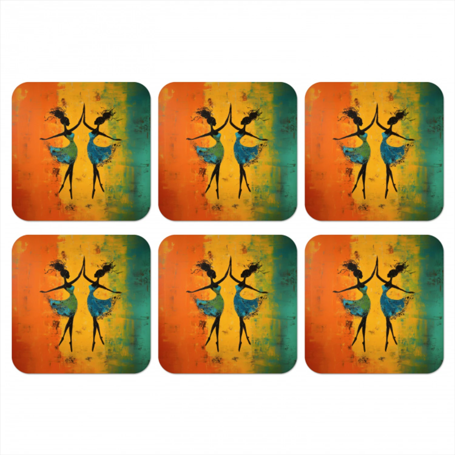 Dansen - Vrouwen - Verfstructuur onderzetter kurk middel -3d