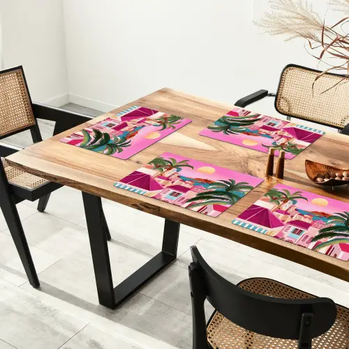 Stad - Roze - Palmbomen Placemat vinyl groot -zzsfeer4_Kitchenyeah-website