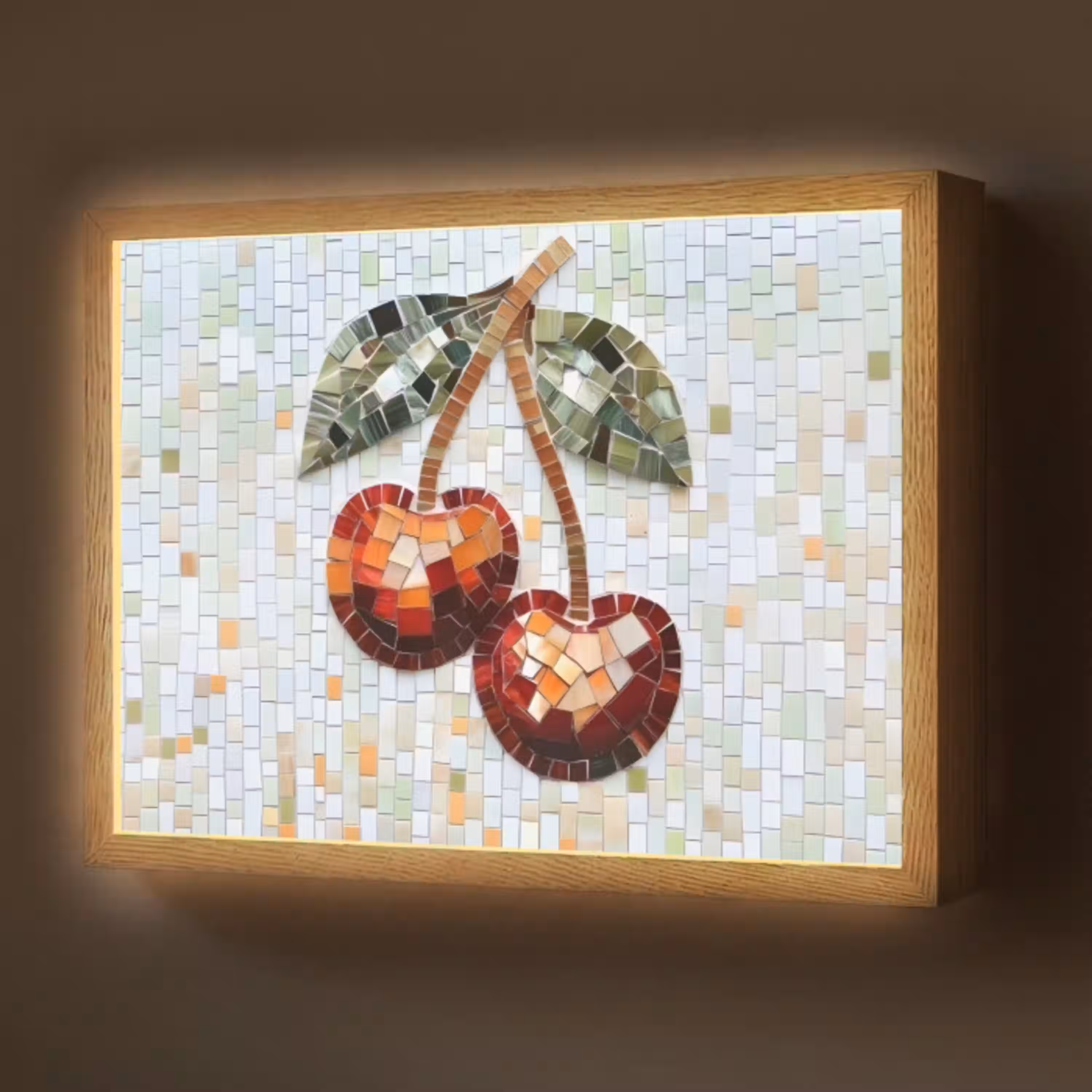 Kersen - Rood - Mozaïek - Blaadjes Light Box met batterij (Wandlamp) middel -z3d_website