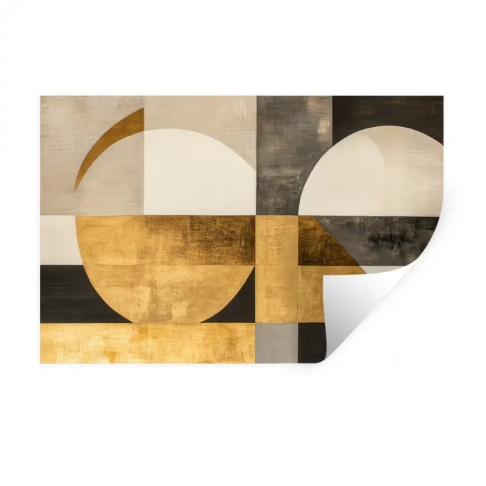 Abstract - Goud - Grijs - Vormen - Geometrisch Muursticker klein -3d