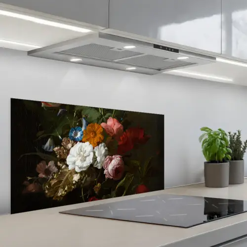 Vaas met bloemen - Schilderij van Rachel Ruysch keuken achterwand spatscherm middel -3d_schuin