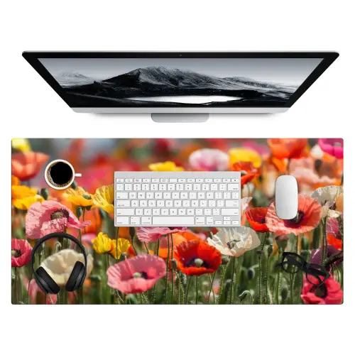Bloemenveld - Klaprozen - Kleurrijk Muismat XXL klein -3d