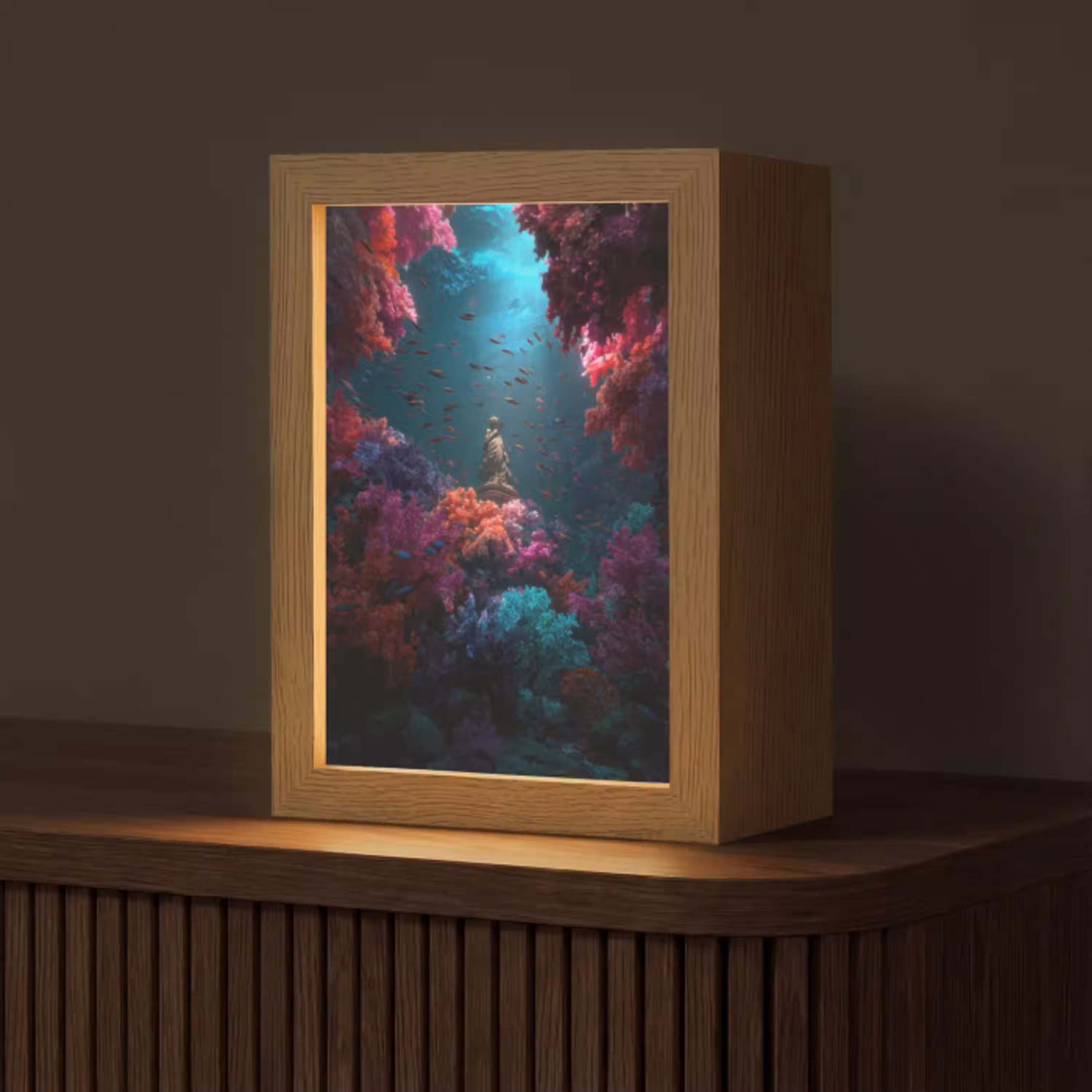 Standbeeld - Zeebodem - Koraal - Kleurrijk Light Box met kabel (Tafellamp) klein -z3d_website