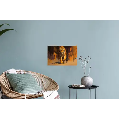 Tijger - Geschilderd - Oranje - Penseelstreken Muursticker klein -plant