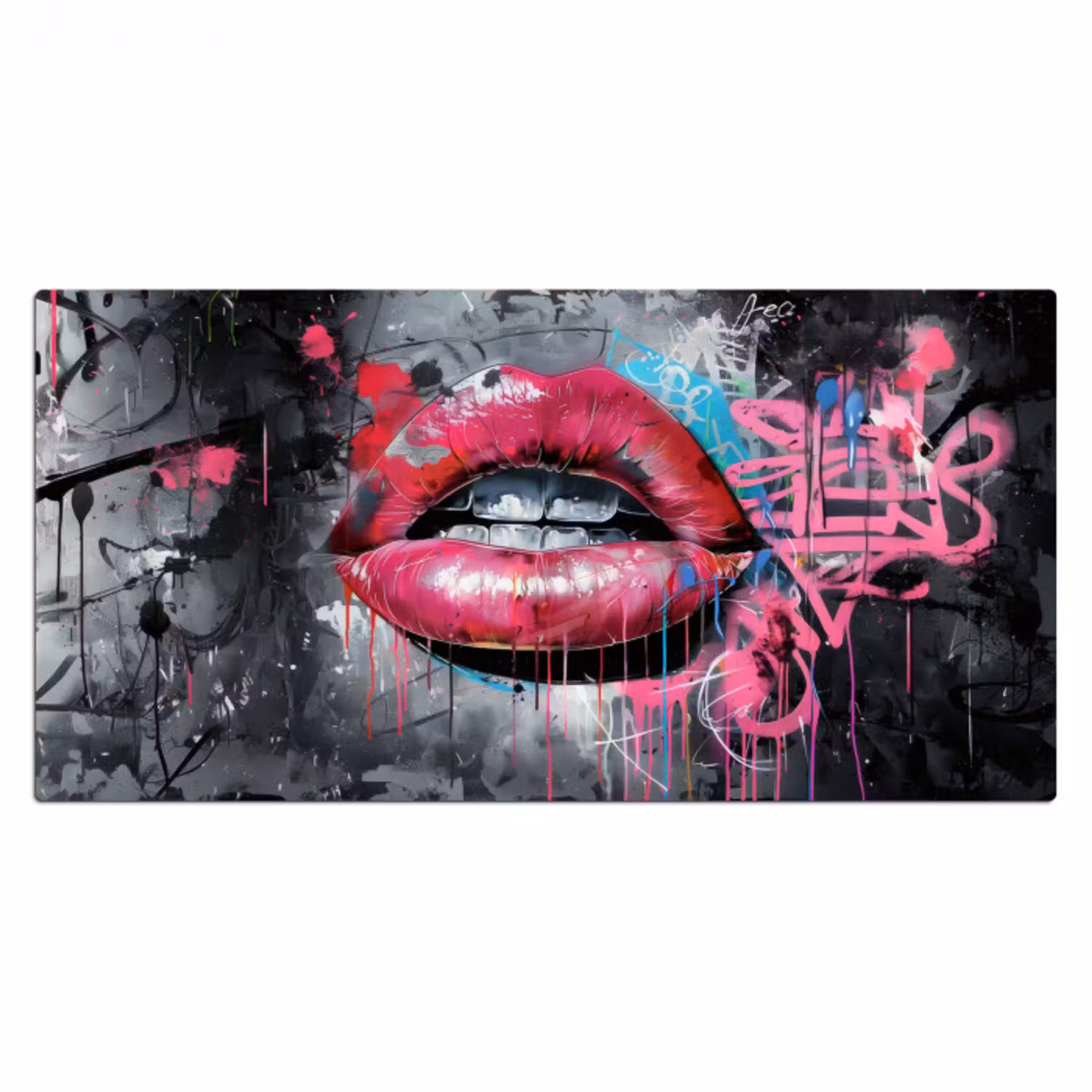 Lippen - Felroze - Graffiti - Verfstrepen Muismat XXL klein -3d_leeg