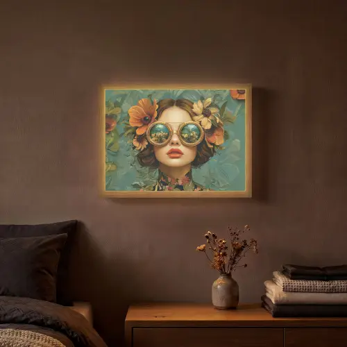 Vrouw - Bloemen - Vlinders - Natuur - Vintage Light Box met batterij (Wandlamp) middel -sfeer4