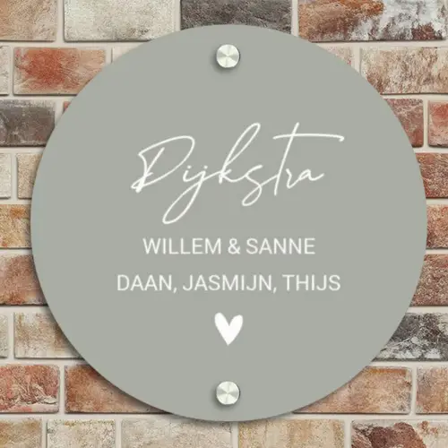 Effen lichtgrijs - Sierlijk Naambord Rond klein -sfeer2