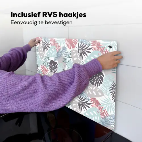 Inductie beschermer - Bladeren - Pastel - Jungle - Afdekplaat voor kookplaat Inductie beschemer met haakjes klein -ky-ophangen-nl